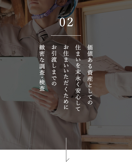 02 価値ある資産としての住まいを末永く安心してお住まいいただくためにお引渡しまでの緻密な調査・検査