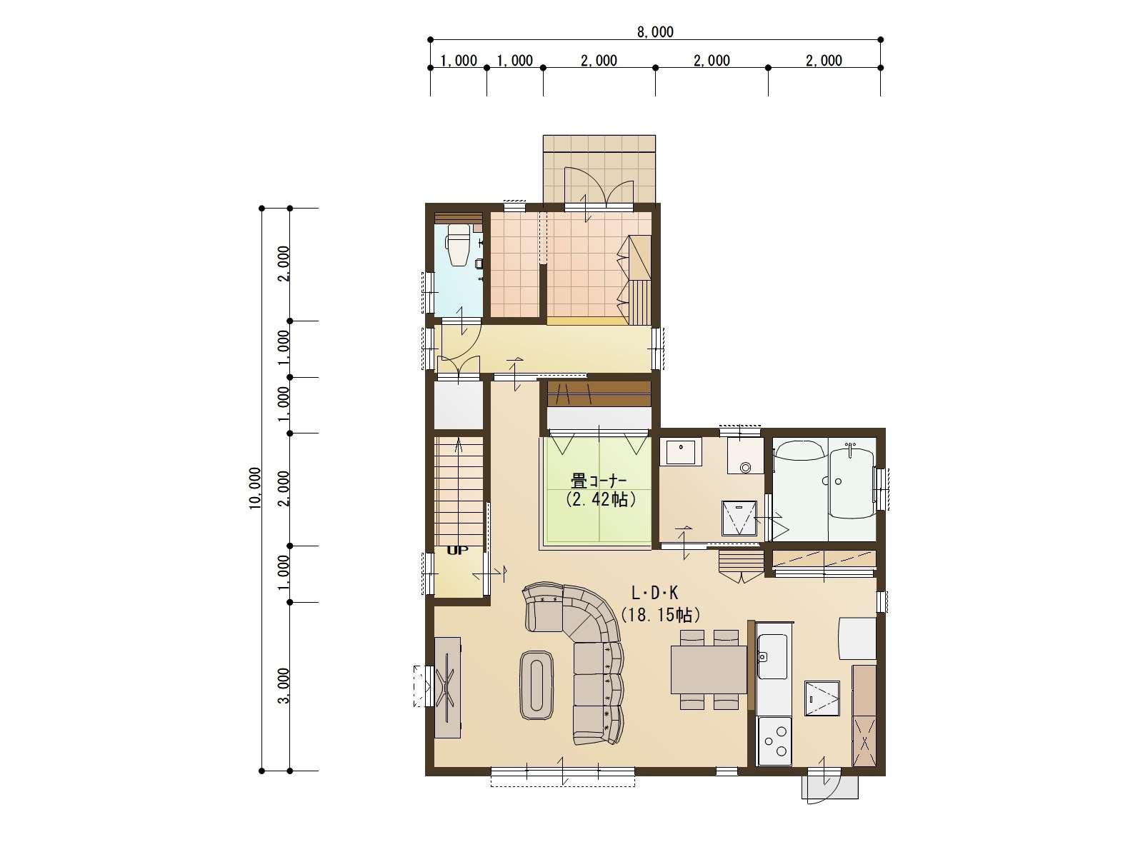 防音室とキッチンに勝手口を備えた機能的で快適な住まい